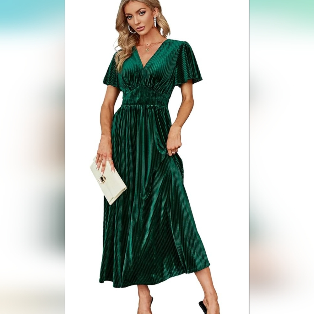 Simplee xl green velvet maxi dress